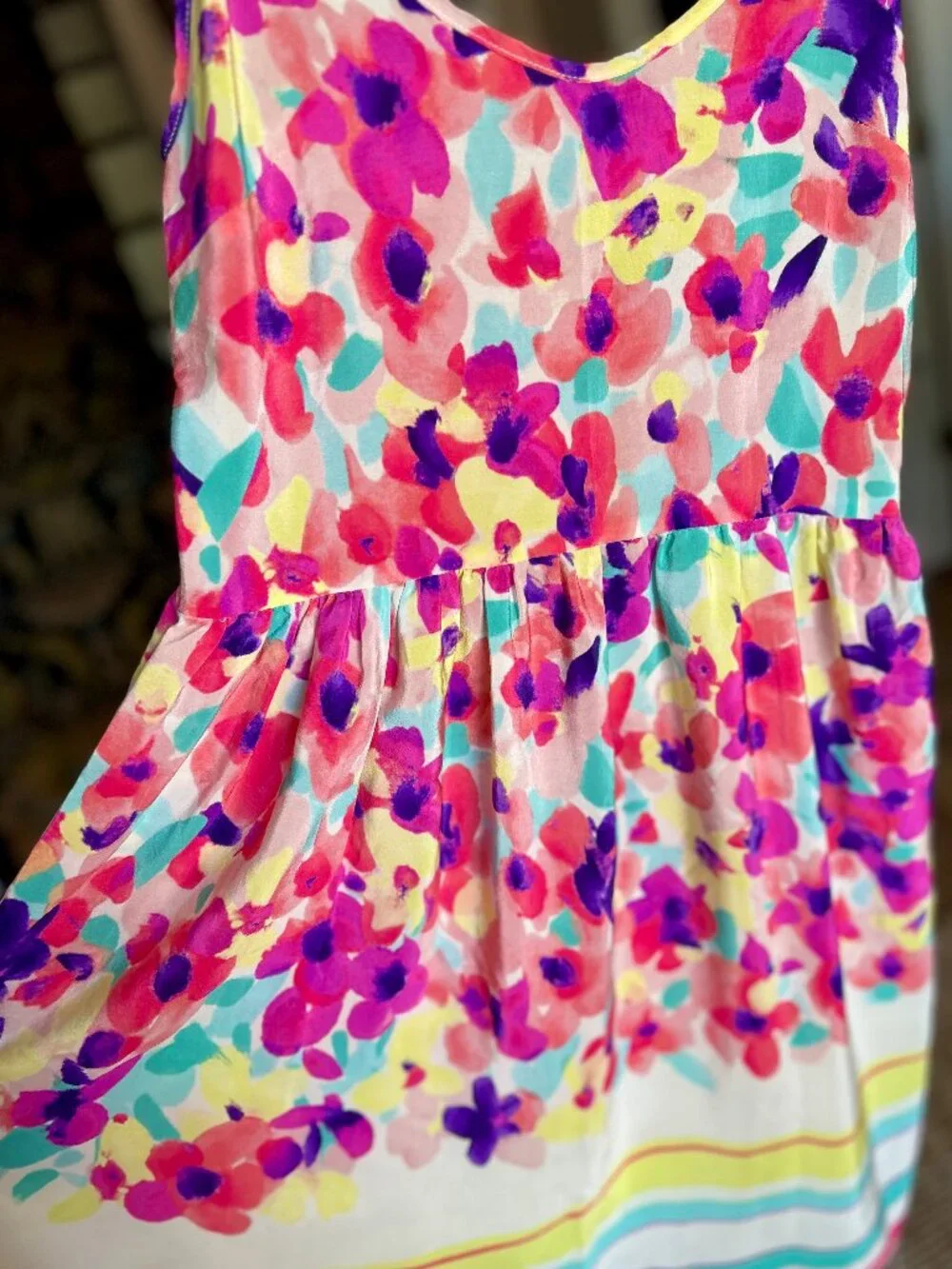 Hutch Silk Watercolor Floral Bright Print Spaghetti Strap Sundress Pockets Sz 2
